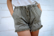 Load image into Gallery viewer, Army Green Fringe Hem Shorts
