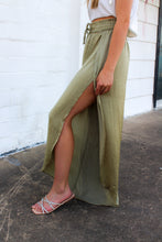 Load image into Gallery viewer, Olive Satin Slit Pants
