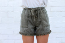 Load image into Gallery viewer, Army Green Fringe Hem Shorts
