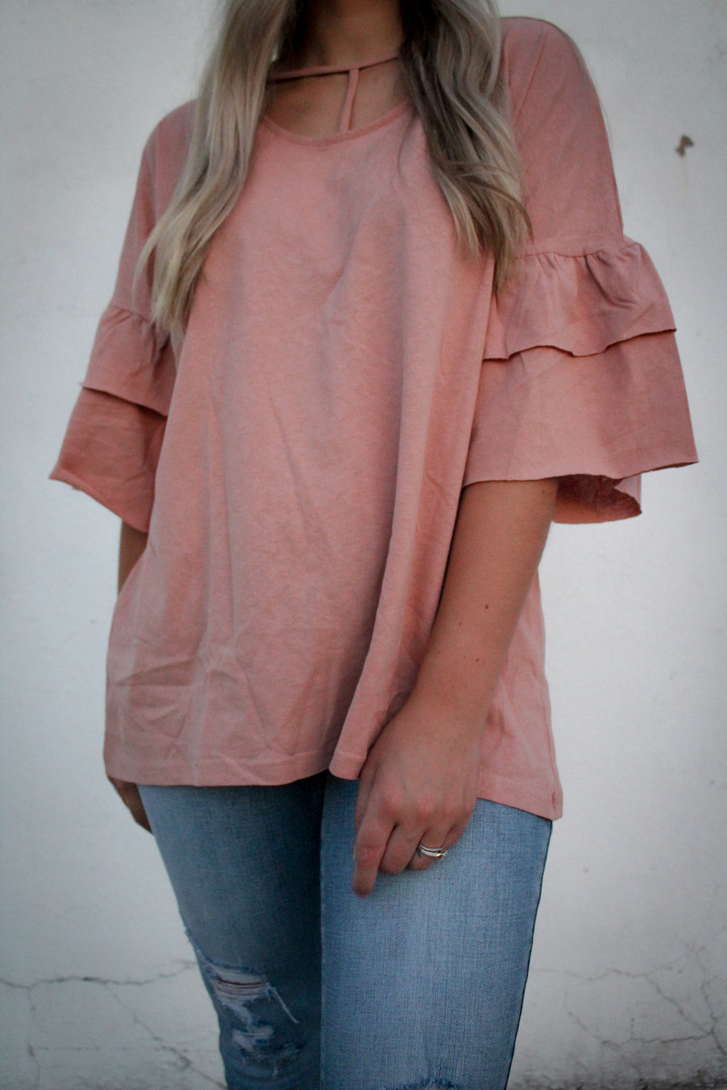 T-Neck Ruffle Sleeve Top