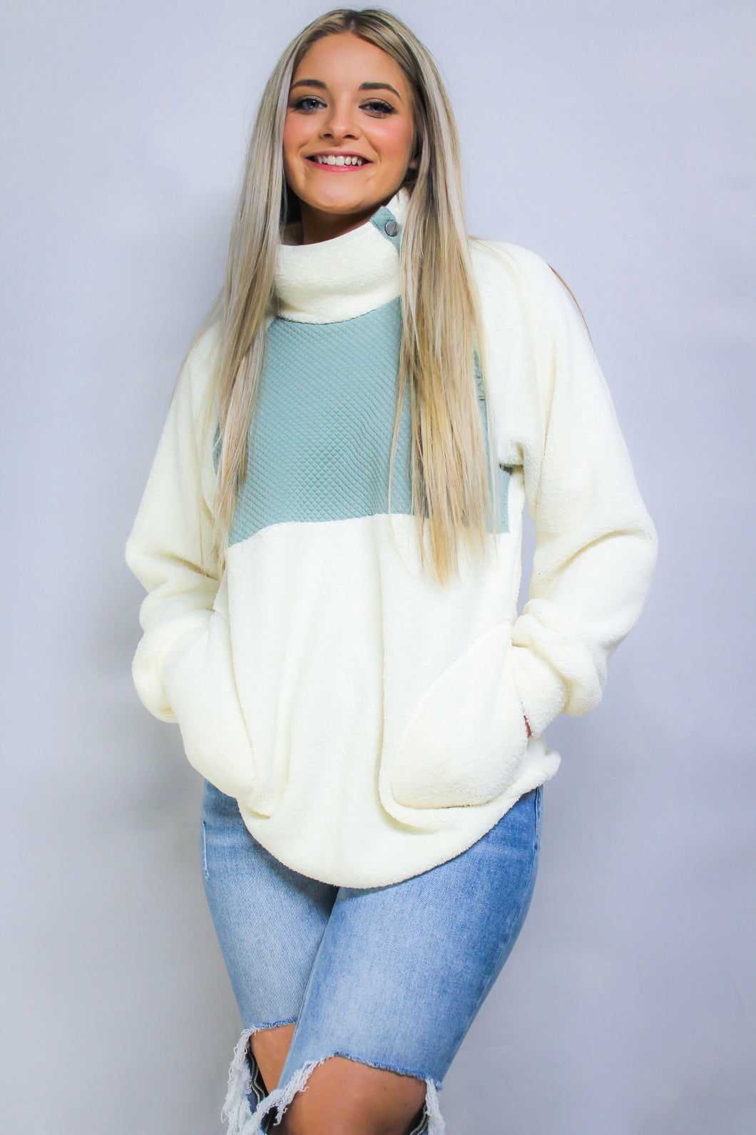 Teal Quilted PullOver