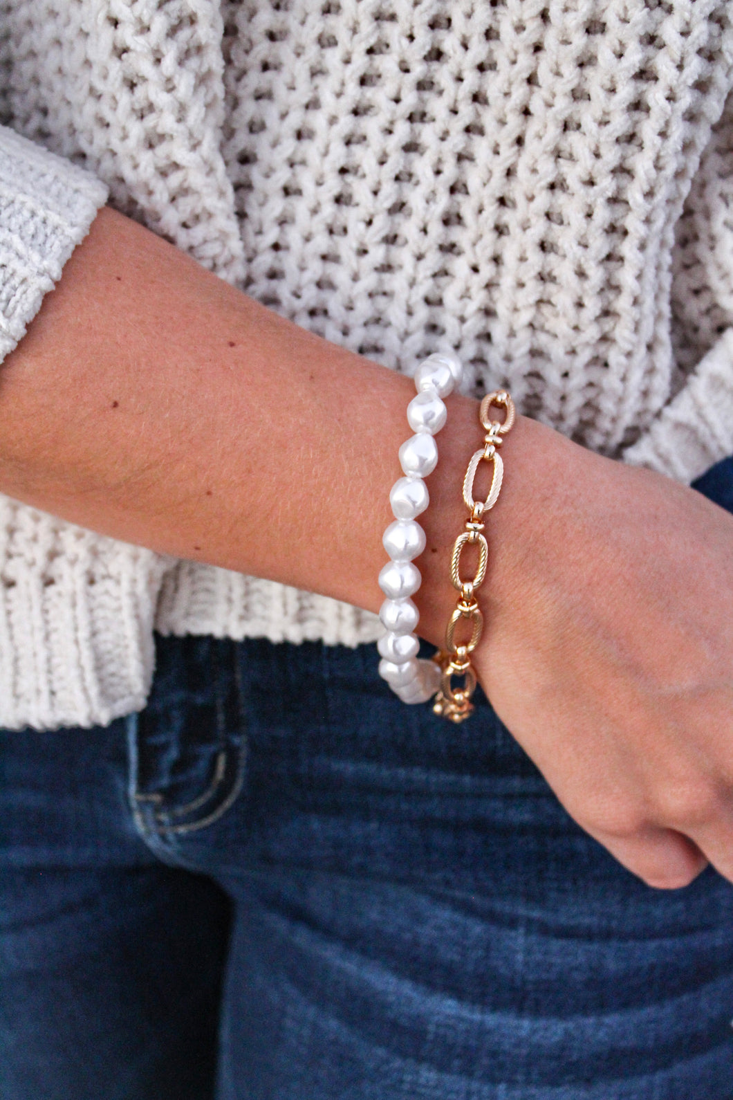 Pearl Gold Chain Bracelet